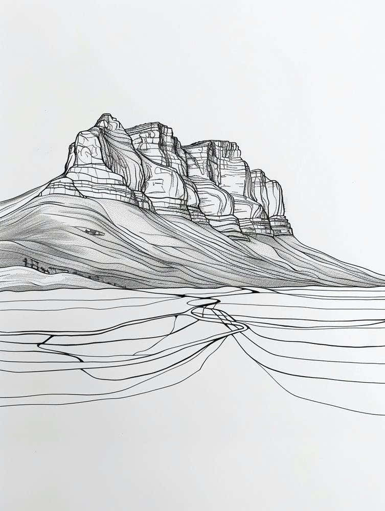 Table Mountain South Africa Line Drawing 3