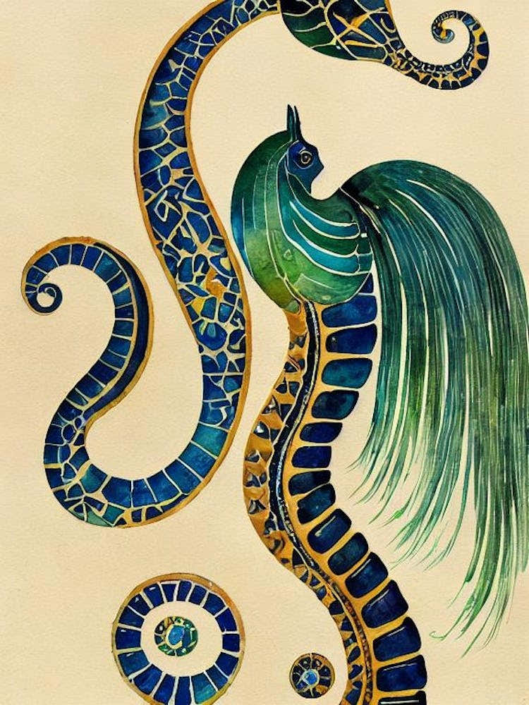 Lined Seahorse Vintage Graphic Watercolour