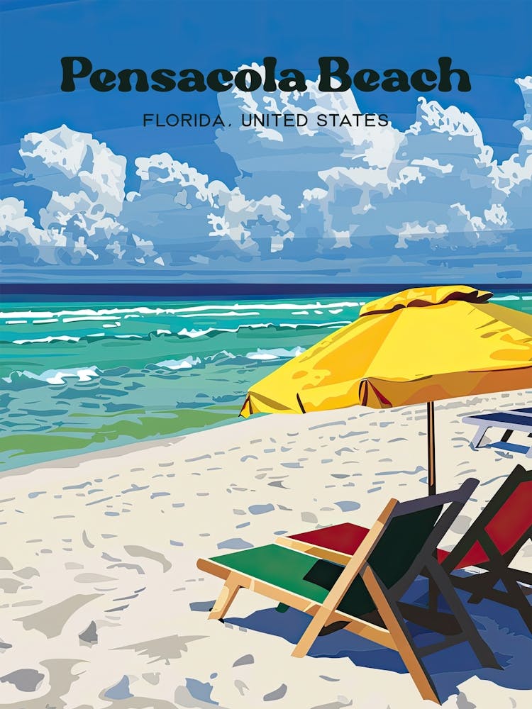 Pensacola Beach Florida Resort Travel Art Illustration