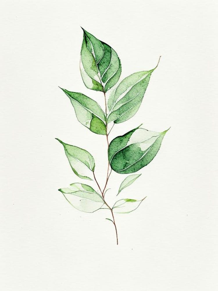 Basil Leaf Minimalist Watercolour 2
