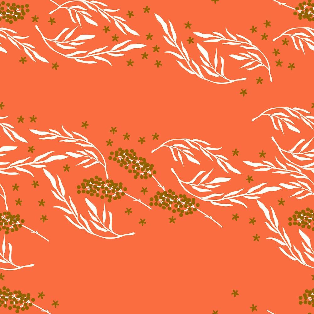 White Floral Pattern On Coral Square