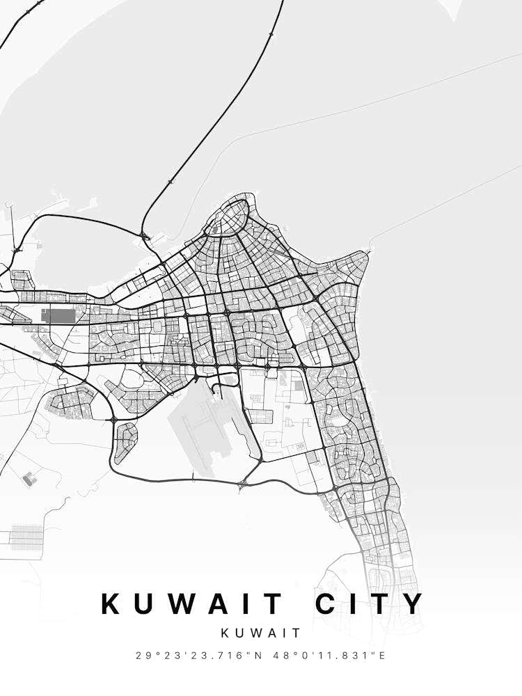 Kuwait City Kuwait White Map