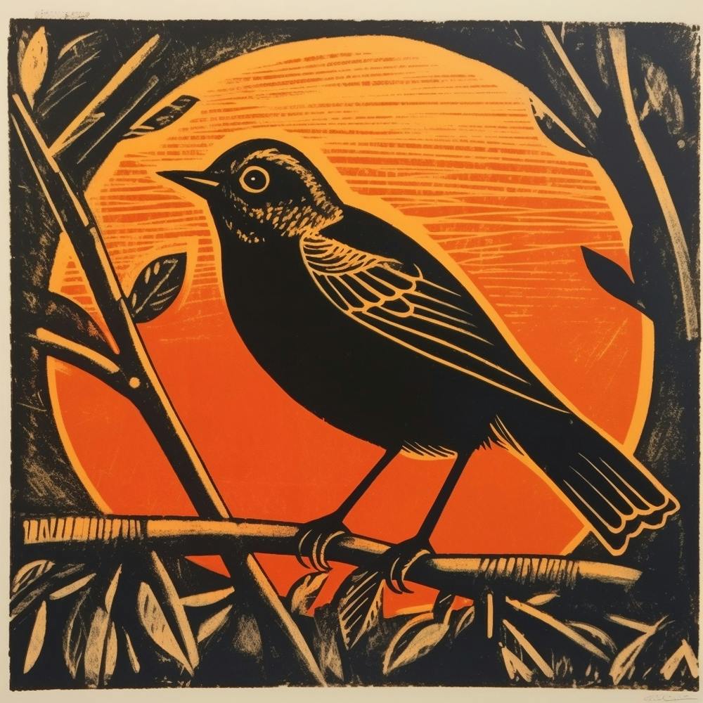 Retro Bird Lithograph Robin 4