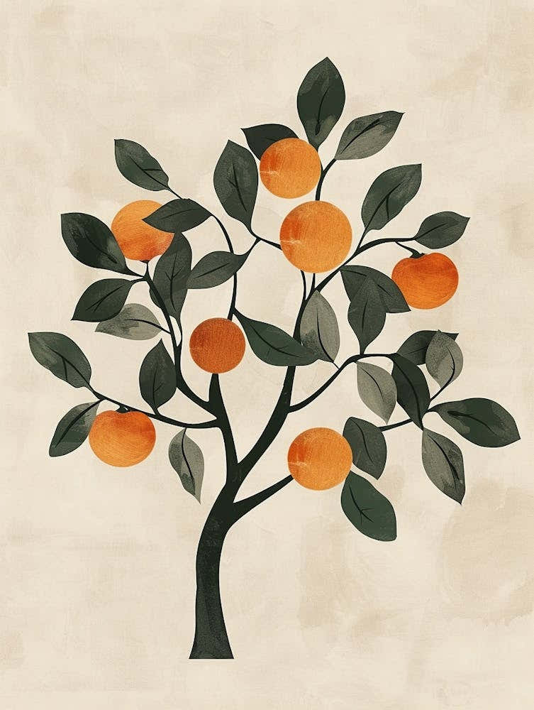 Orange Tree Minimal Japandi Illustration 3