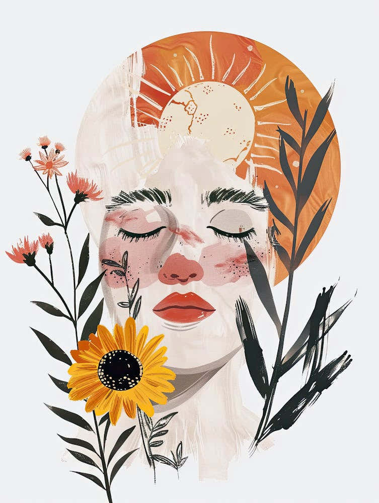 Sunflowers And A Woman, Boho