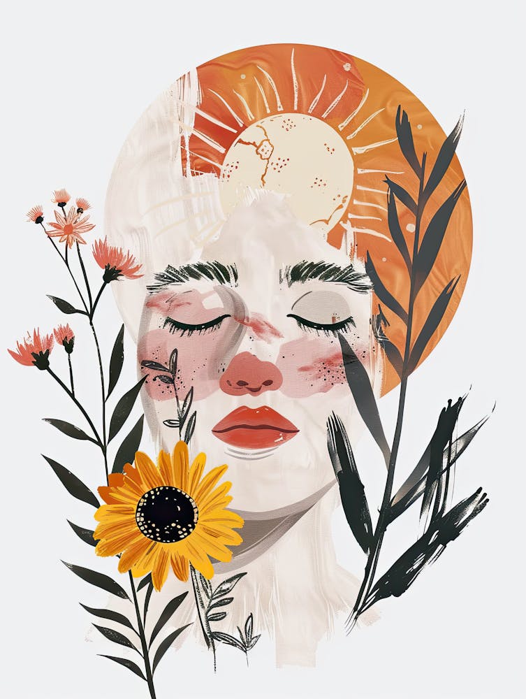 Sunflowers And A Woman, Boho