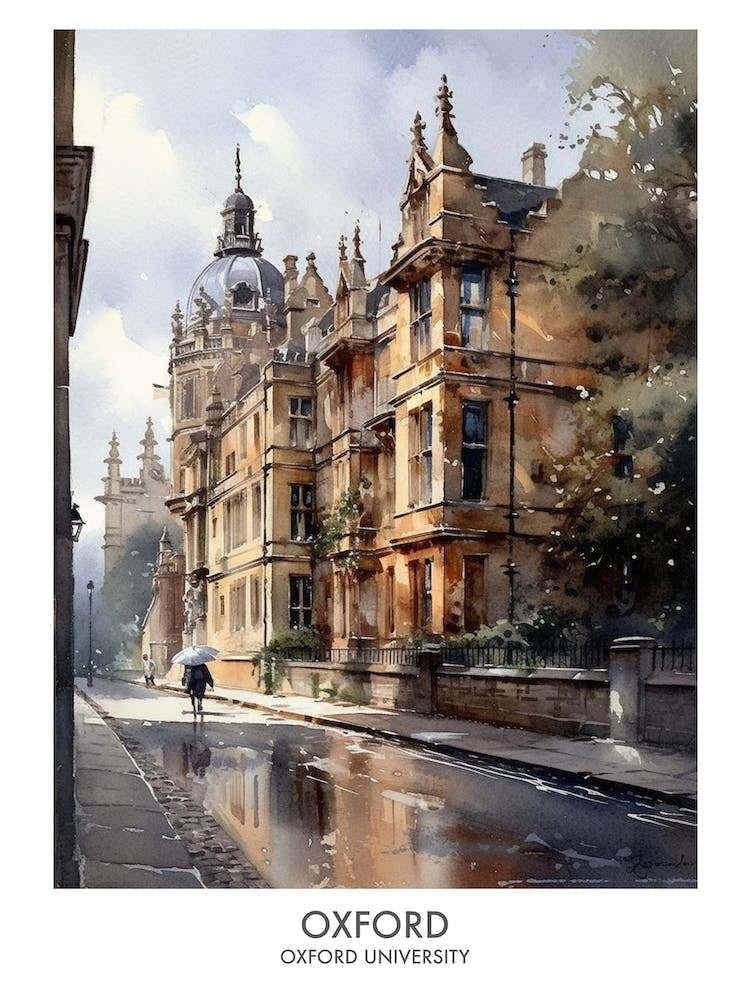 Oxford University 7 Watercolor Travel Poster