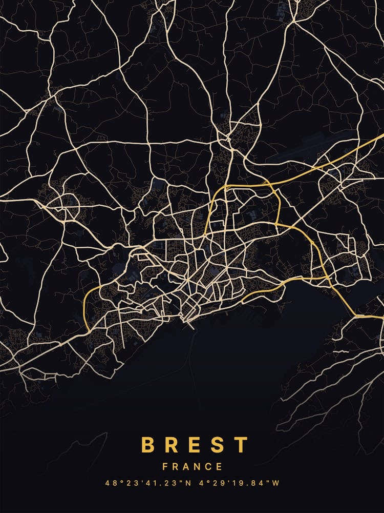 Brest France Black And Gold Map 1