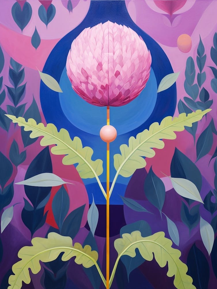 Globe Amaranth 1 Hilma Af Klint Inspired Pastel Flower Painting