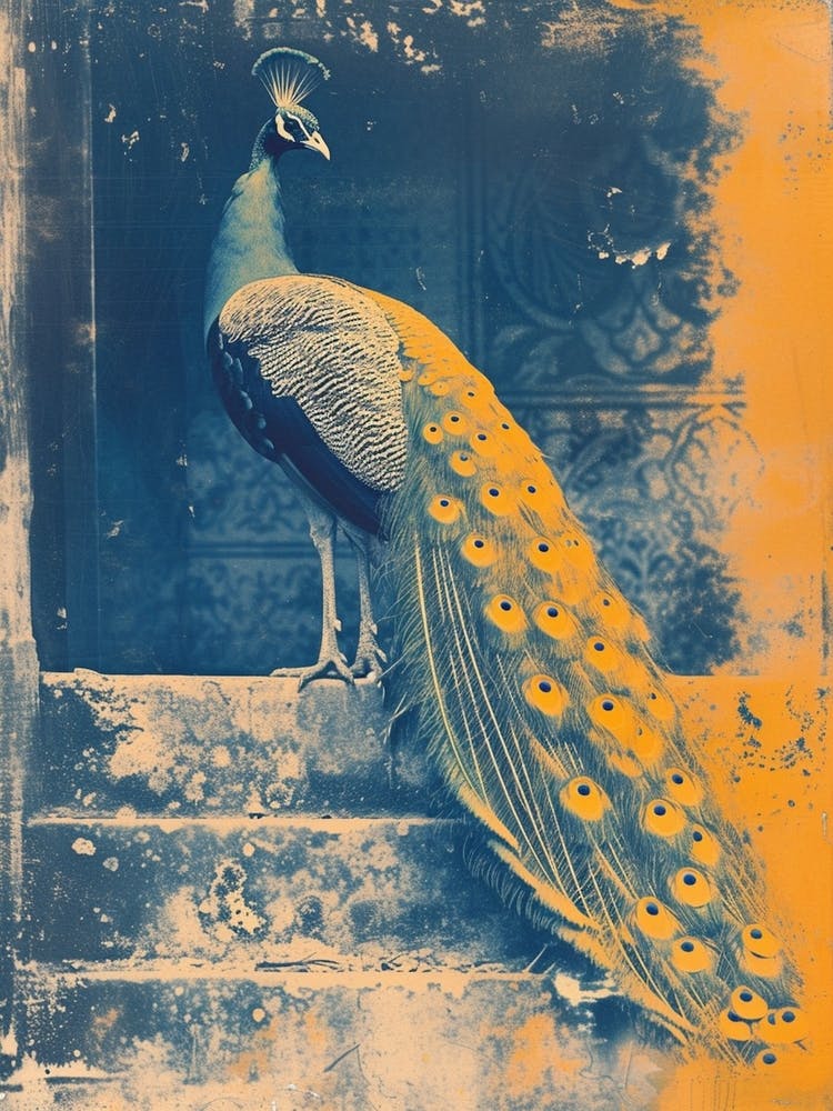 Orange & Blue Peacock In The Church Abbey 1