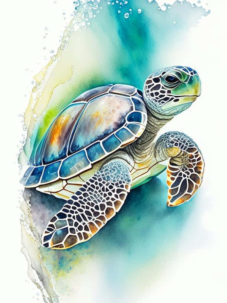 Hatching Sea Turtle, Sea Turtle Watercolour 1