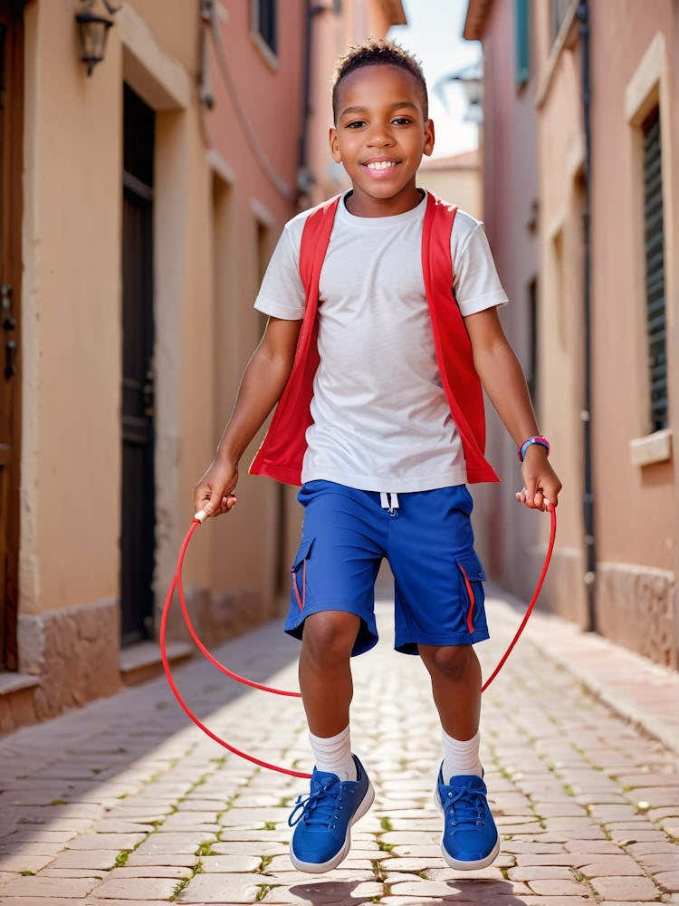 Little Boy Playing With A Skipping Rope