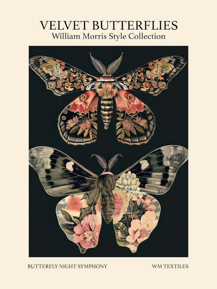 Velvet Butterflies Collection Butterfly Night Symphony William Morris Style 7