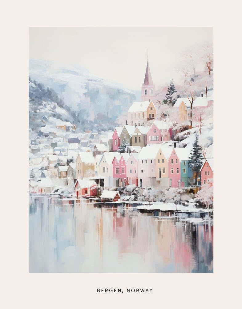 Dreamy Winter Painting Poster Bergen Norway 1
