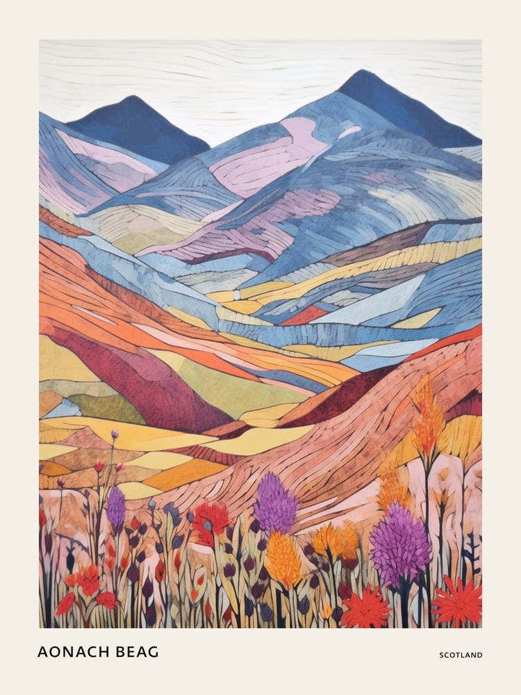 Aonach Beag Scotland 1 Colourful Mountain Illustration Poster