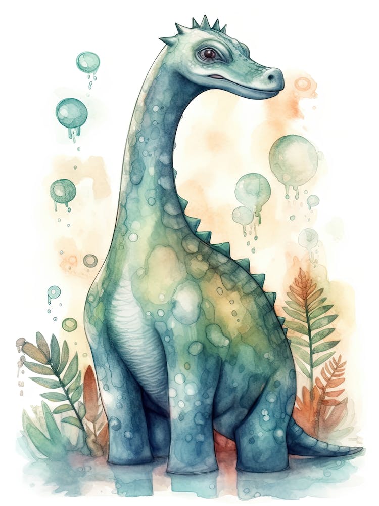 Brachiosaurus Cute Dinosaur Watercolour 4