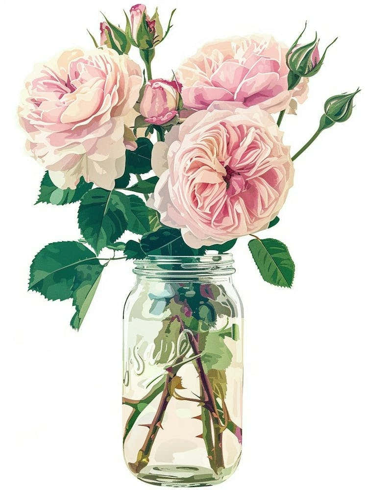 English Roses Painting Rose In A Mason Jar 1