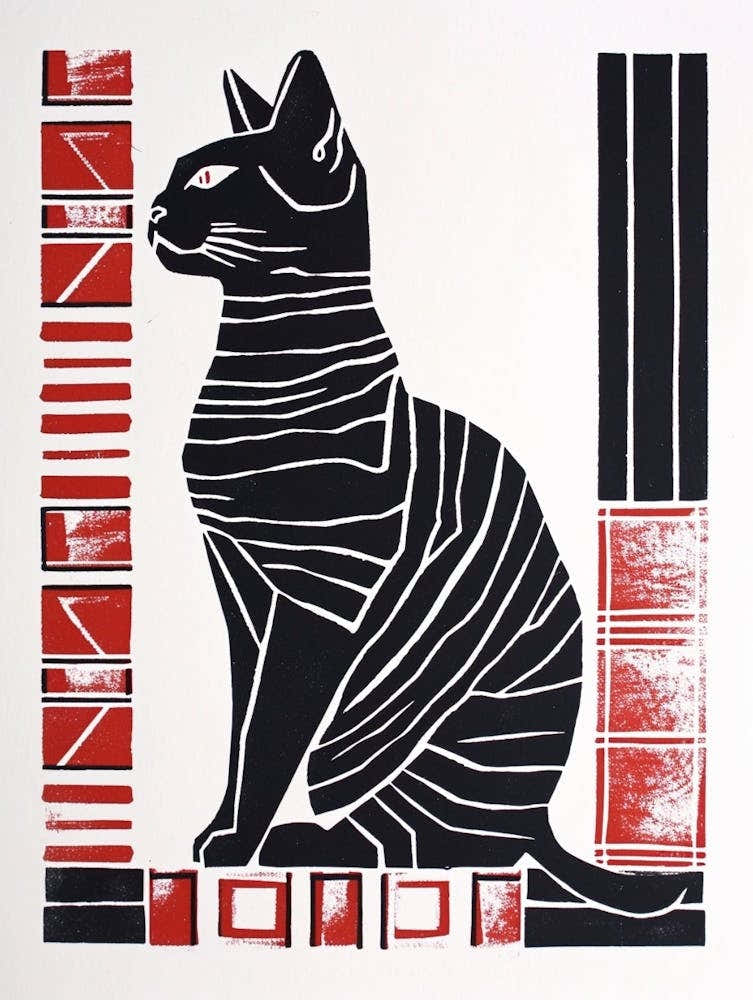 Egyptian Mau Cat Linocut Blockprint 7
