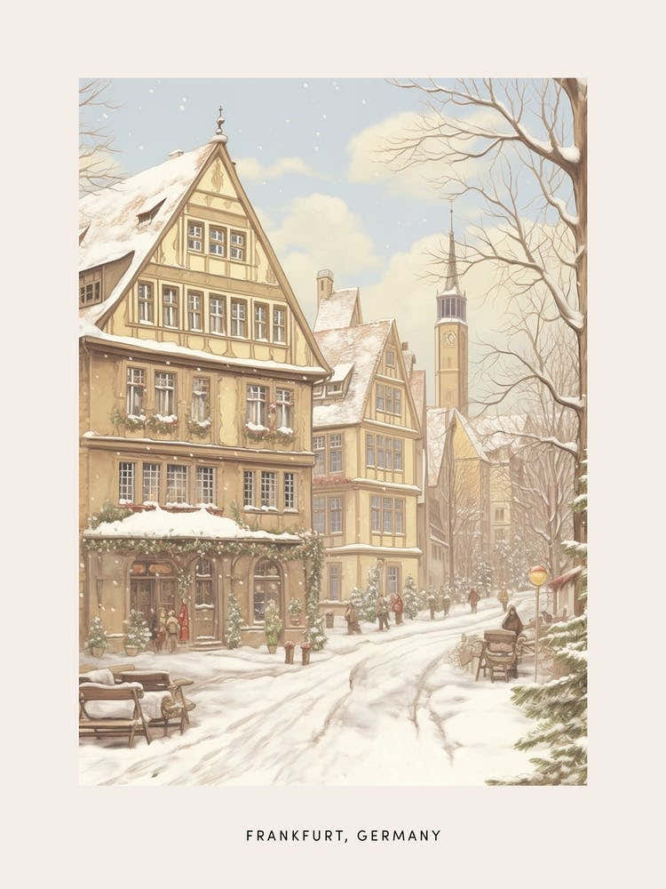 Vintage Winter Poster Frankfurt Germany