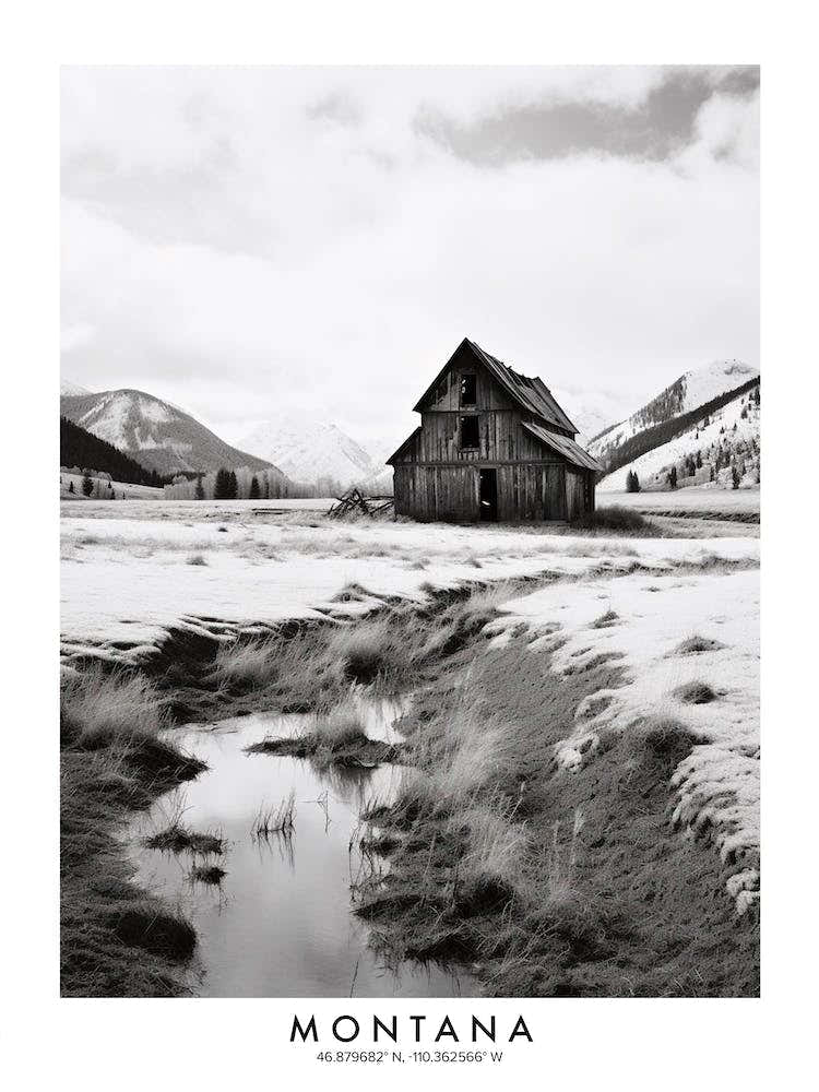 Poster Of Montana, Black And White Analogue Photograph 1