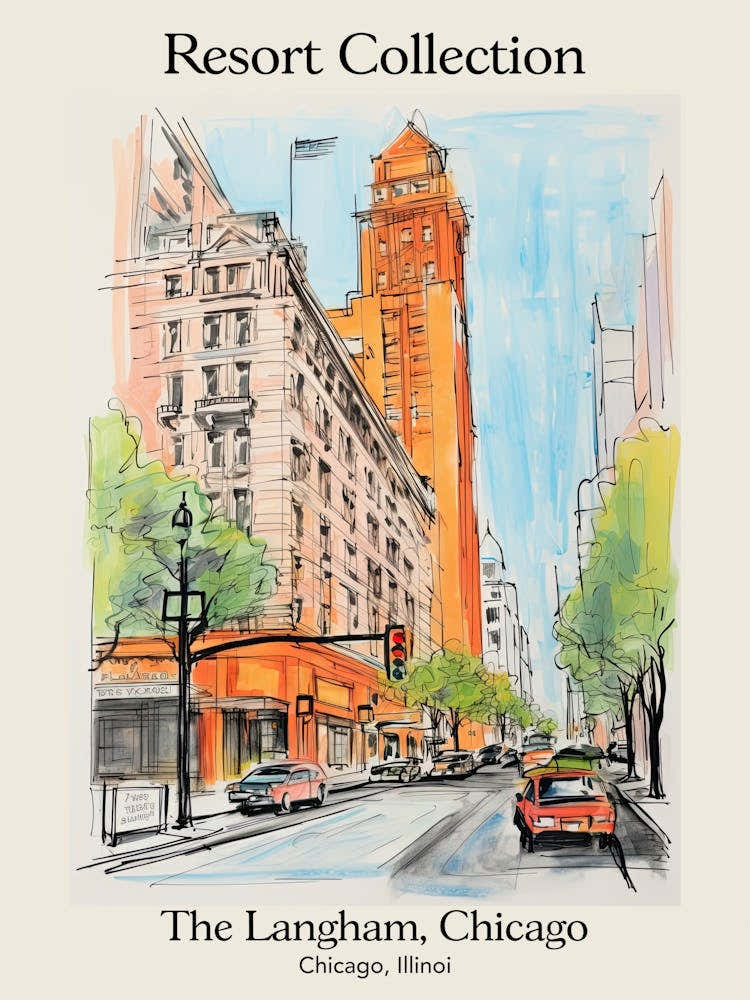 Poster Of The Langham, Chicago   Chicago, Illinois  Resort Collection Storybook Illustration 1