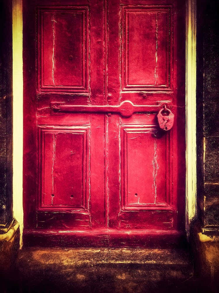 Padlocked Red Painted Door