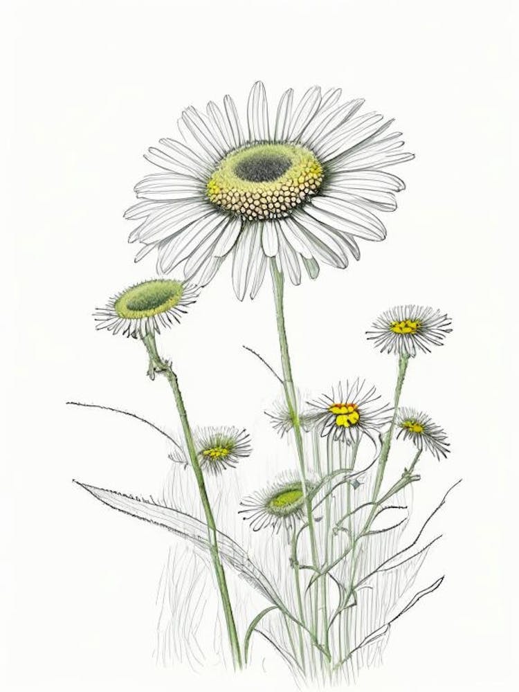 Oxeye Daisy Floral Quentin Blake Inspired Illustration 1 Flower