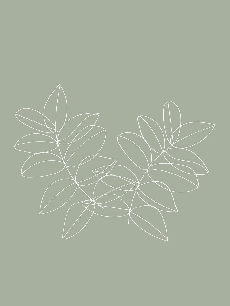 Boho Green Decor Line Art Botanical Leaves