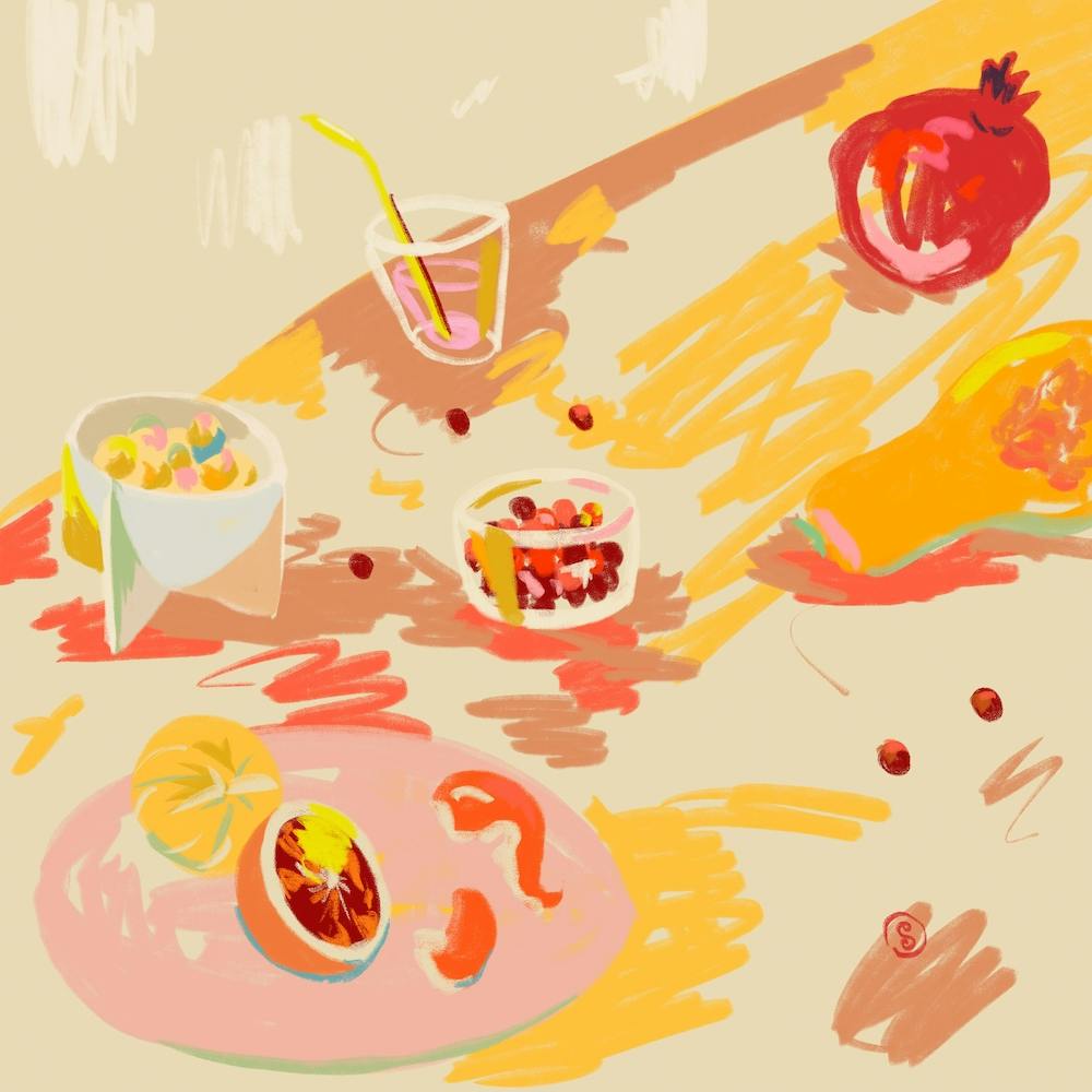 Orange And Pink Fruit Square