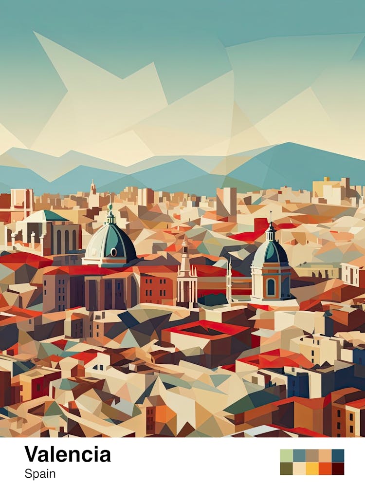 Valencia, Spain, Geometric Illustration 4 Poster