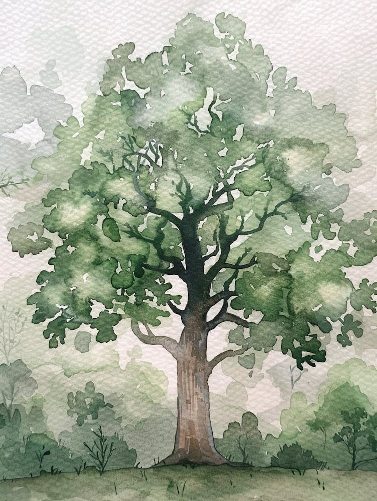 Oak Tree Atmospheric Watercolour Painting 4