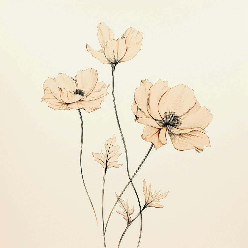 Three Flowers On A Beige Background