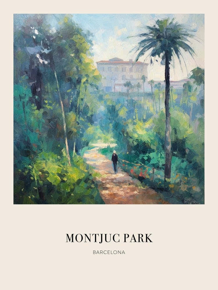 Montjuc Park Barcelona Vintage Cezanne Inspired Poster