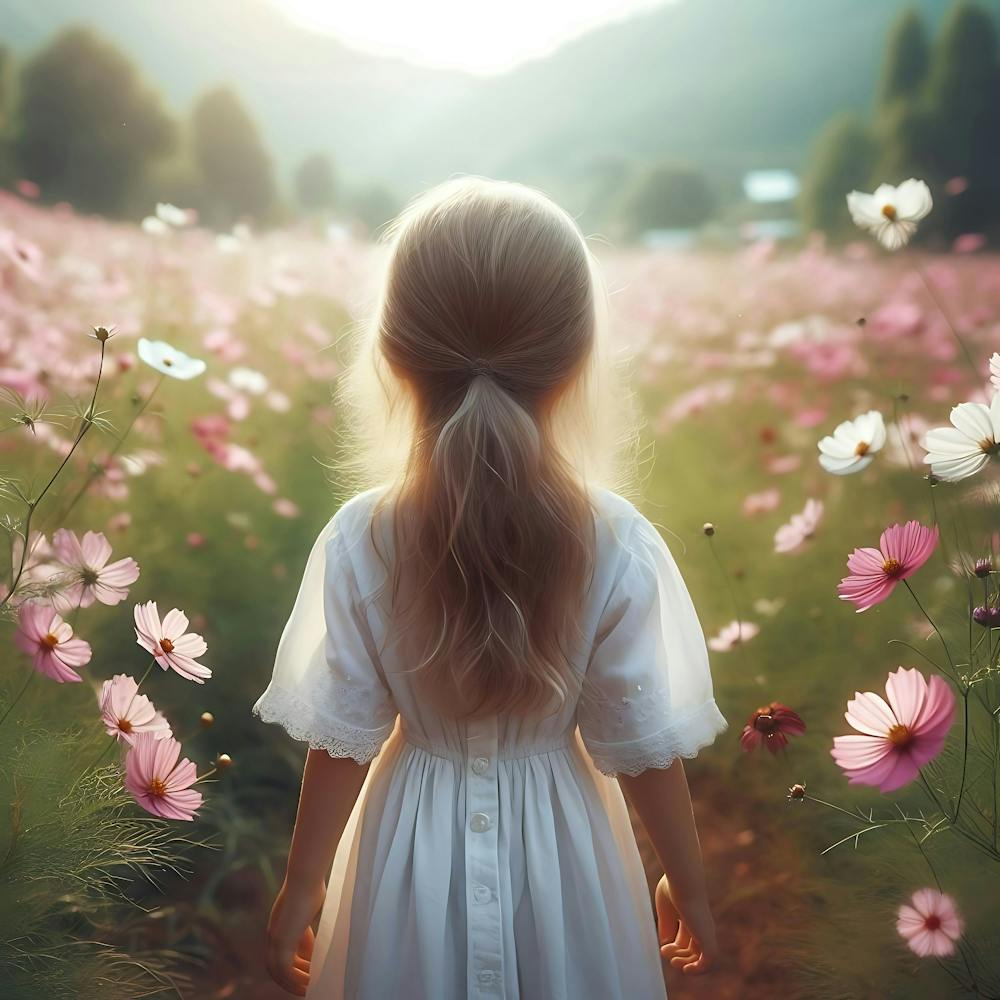 Little Girl In A Field Of Flowers 4