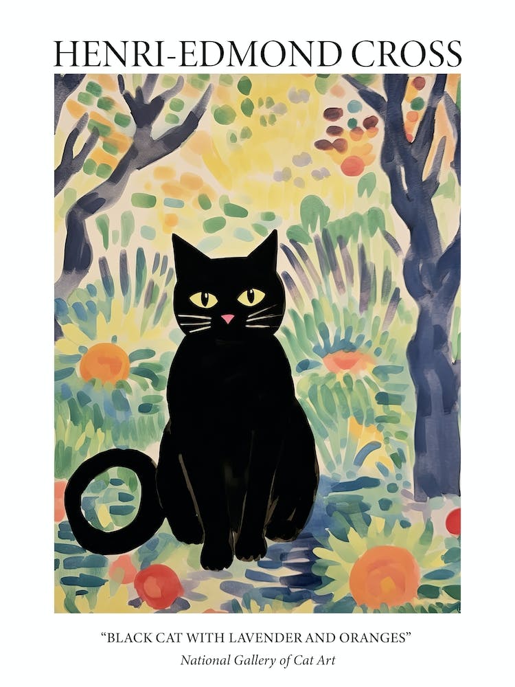 Henri Edmond Cross Style Black Catwith Lavender And Oranges 1