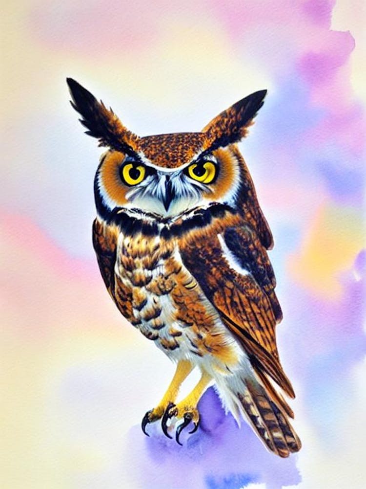 Great Horned Owl Watercolour Bird