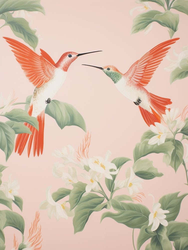 Vintage Japanese Inspired Bird Print Hummingbird 4