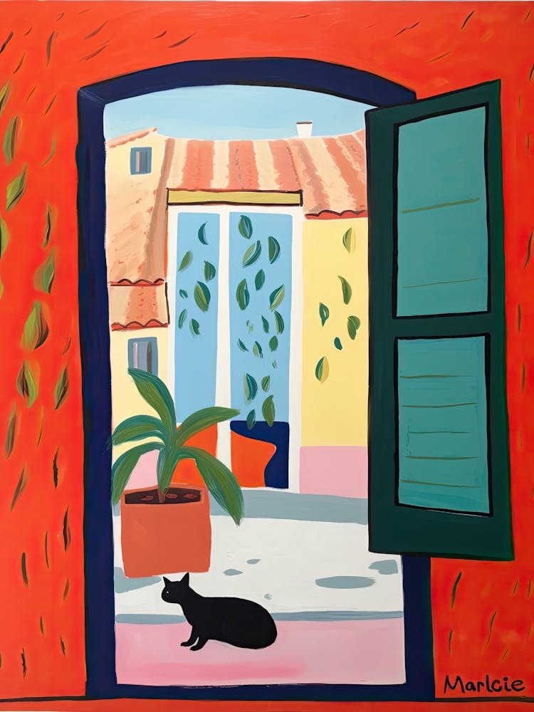 Open Window With Cat Matisse Inspired Style Collioure 2