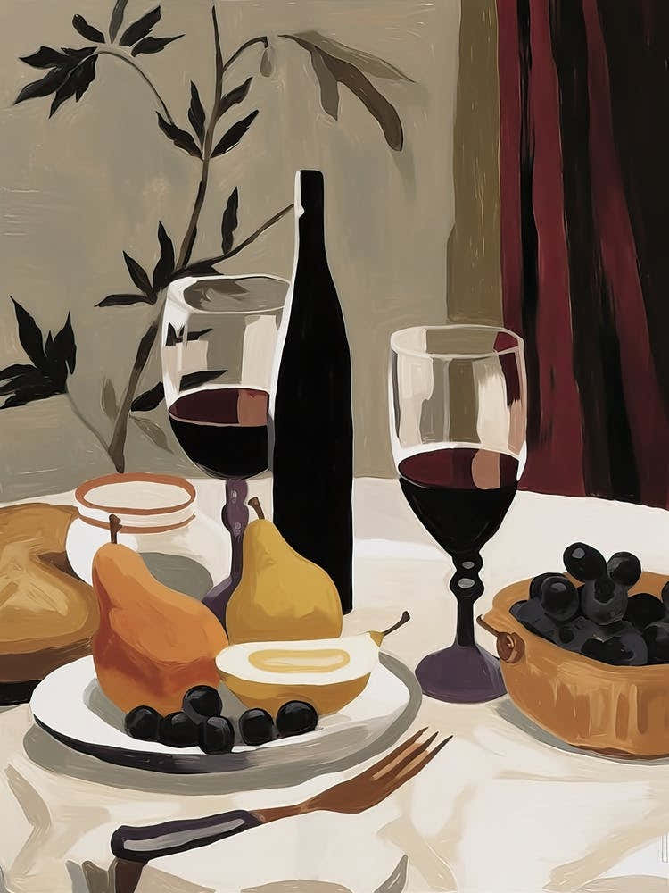 Atutumn Dinner Table With Cheese, Wine And Pears, Illustration 11