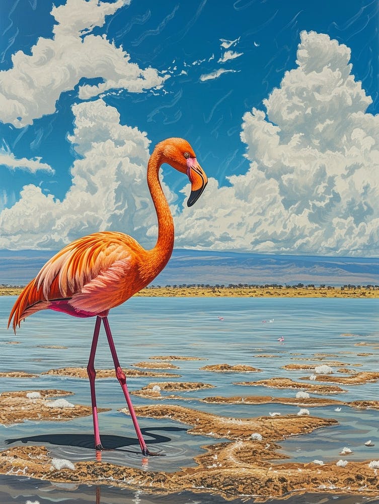Greater Flamingo Lake Natron Tanzania Tropical Illustration 5