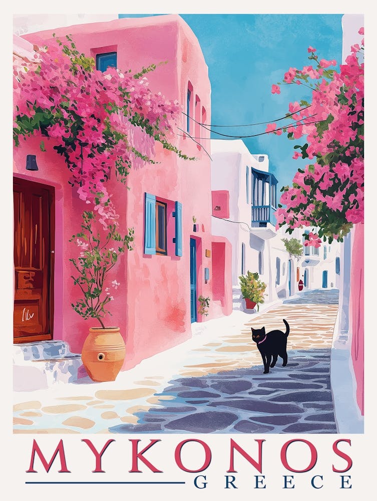 Mykonos Greece Vintage Travel Poster