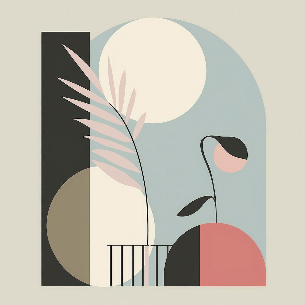 Botanical Abstraction: Modern Minimalism in Pink, Blue, and Beige