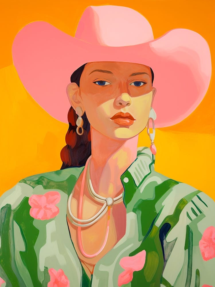 Colourful Pink Green Cowgirl Portrait