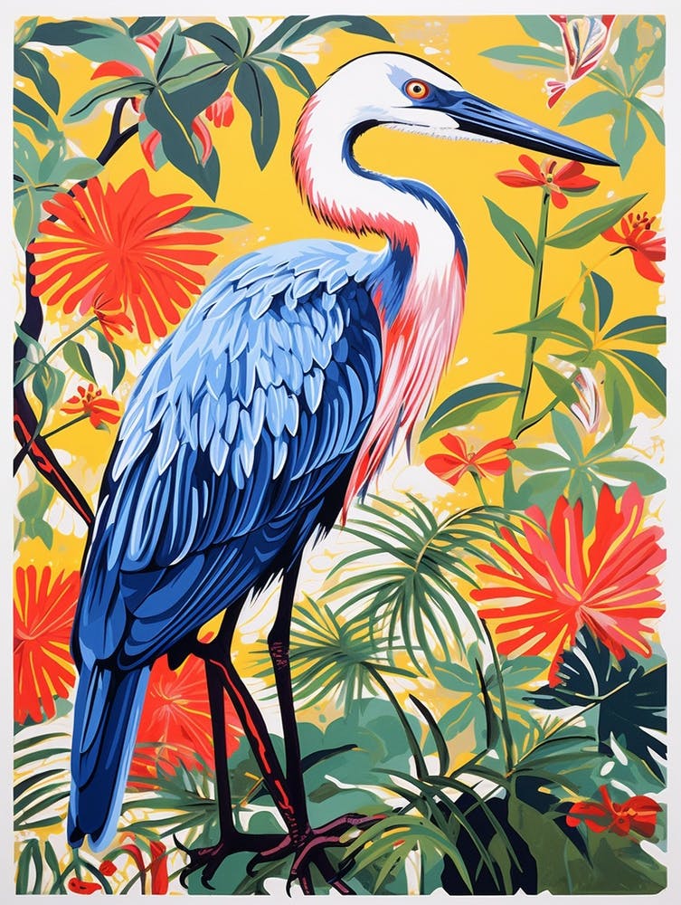 Colourful Bird Painting Great Blue Heron 7