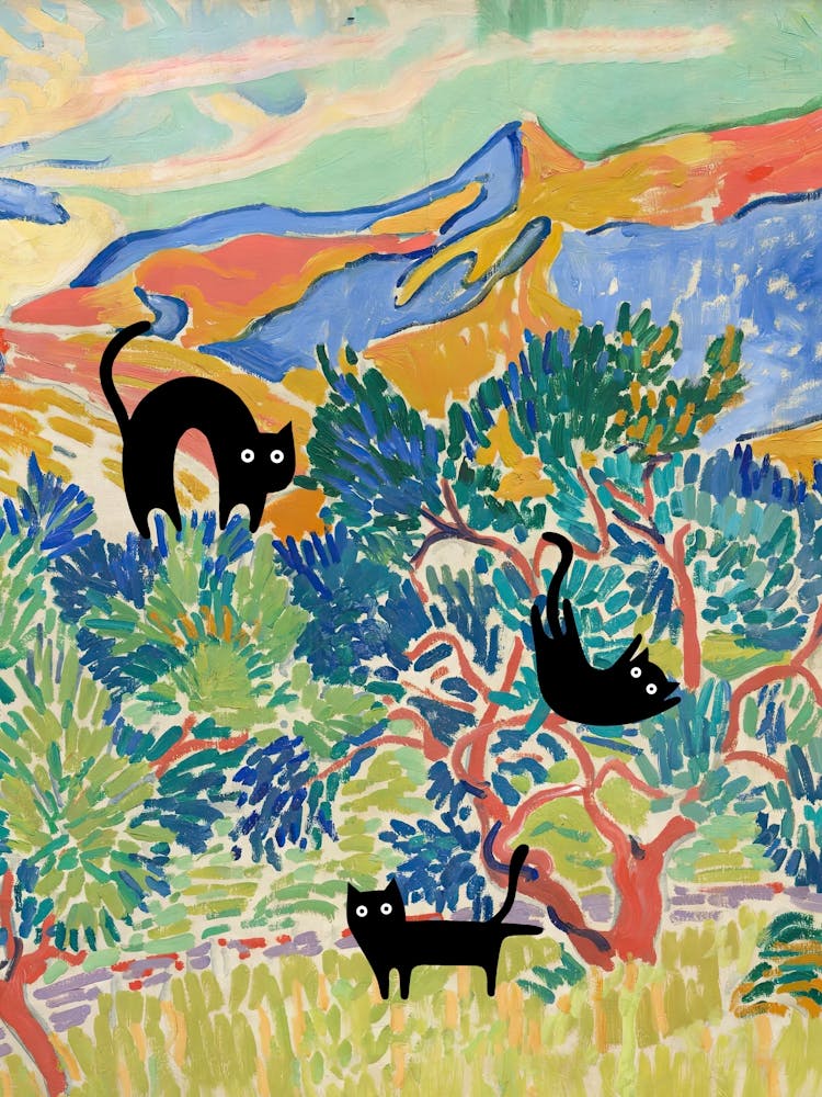 Cats In Famous Gardens Derain Mountains At Collioure