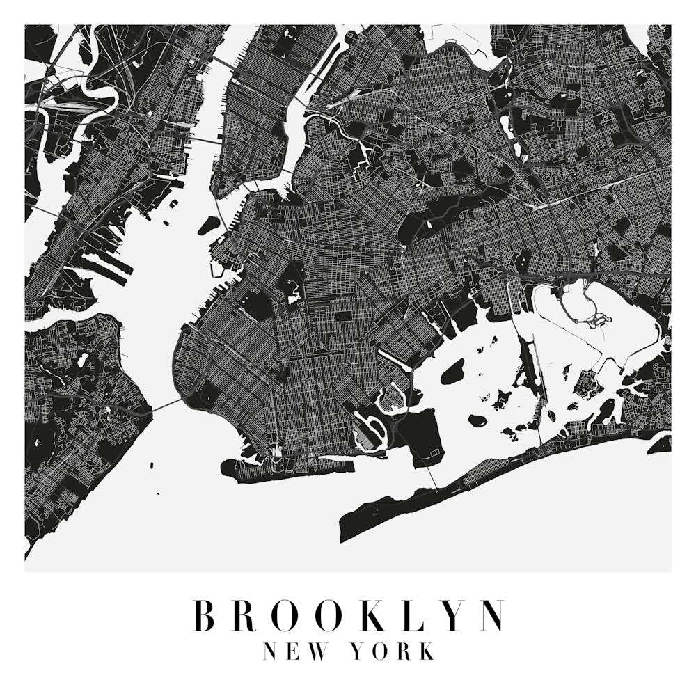 Brooklyn New York Minimal Black Mono Street Map  Square