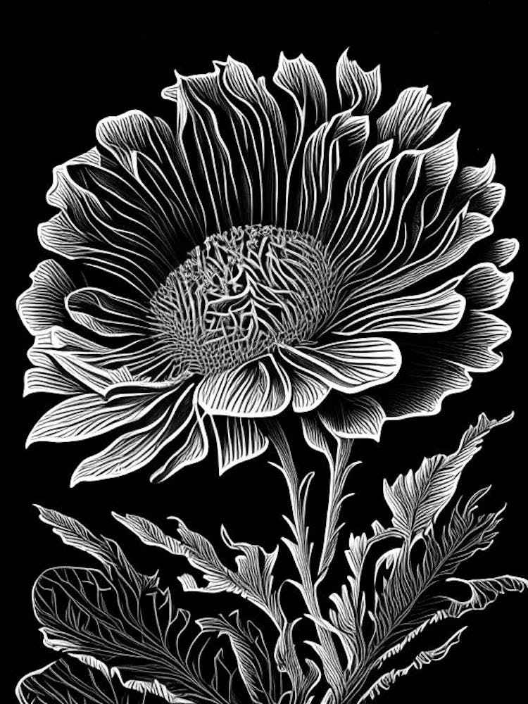 Calendula Leaf Linocut 6