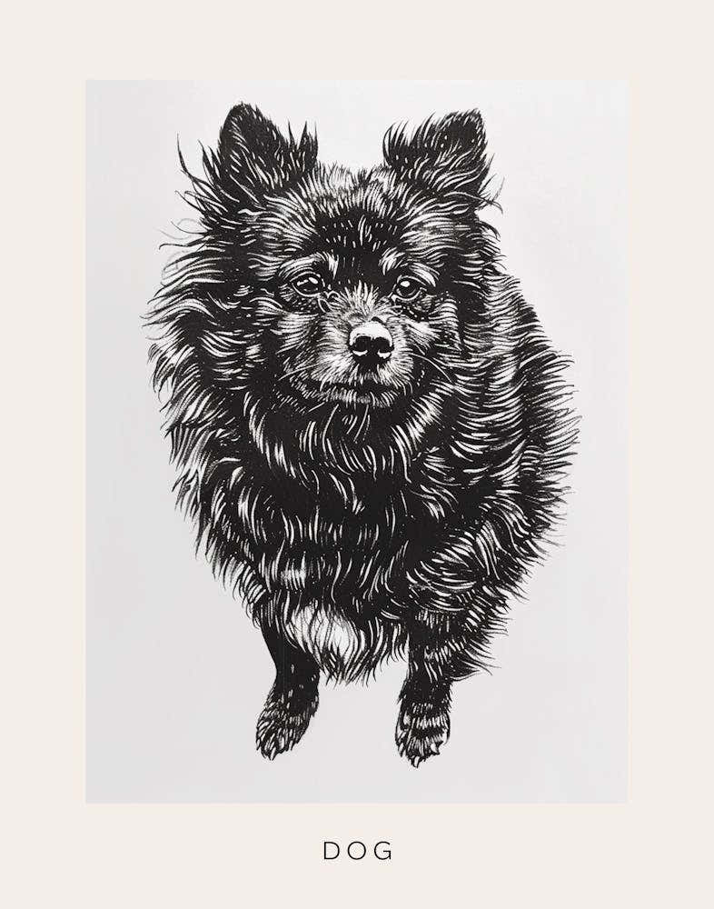 Cute Furry Dog Line Sketch Poster