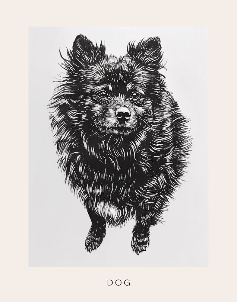 Cute Furry Dog Line Sketch Poster