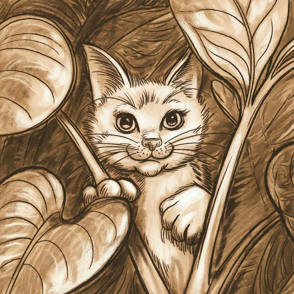 Cat Peeking Out Of Leaves